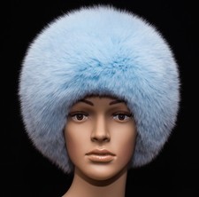 Saga Furs Arctic Ice Blue Shadow Fox Fur Classic Handmade Cossack Beanie Hat