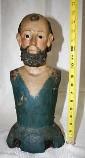 Antique 17th Century Spanish Colonial Saint Jude Carved Wooden Polychrome Statue