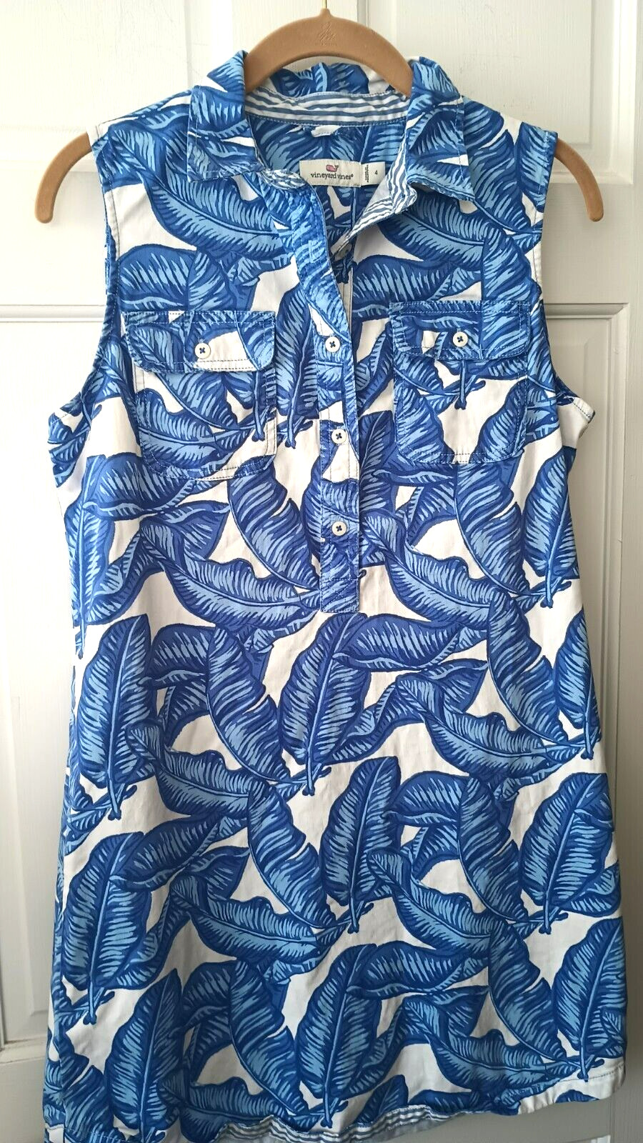 Vineyard Vines Margo Shirt Dress Banana Leaf Pattern Marlin Blue Size 4