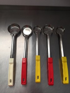 Download STAINLESS KITCHEN RESTAURANT SERVING SPOON W/ PLASTIC HANDLE SOLID & PERFORATED | eBay