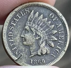 1860 INDIAN HEAD Cent - USA CIVIL WAR Era - POINTED BUST - FULL LIBERTY L38