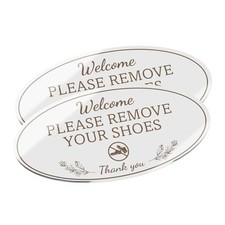 2 Pack Please Remove Your Shoes Sign 8  4 Inches Acrylic Self-Adhesive White