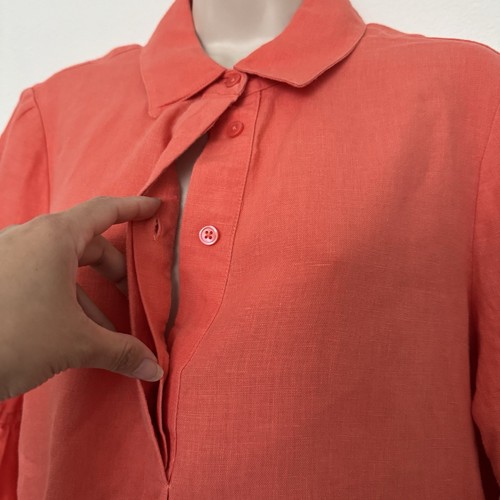 Chicos Leinen orange geriffelte Ärmel Etuikleid Gr. 8 Taschen Kragen minimalistisch - Bild 6 von 11