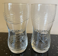 2x Pepsi Glass 16oz 460ml Hiball Embossed Wave Design Hourglass Shape BRAND NEW
