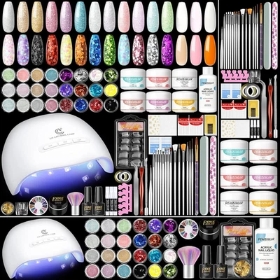 74Pcs Kit Unghie Acrilico con Lampada,6 Colori Polvere Acrilica e Liquido,24Pz