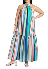 ELOQUII Women's Plus Size Multi Stripe Trapeze Maxi Dress - 20, Casetta Stripe