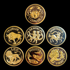 1 ASTROLOGY ZODIAC HOROSCOPE VTG sticker decal RIGID METAL FOIL embossed gold