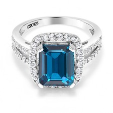 4.62 Cttw London Blue Topaz Engagement Ring For Women  Emerald Cut 10X8MM 