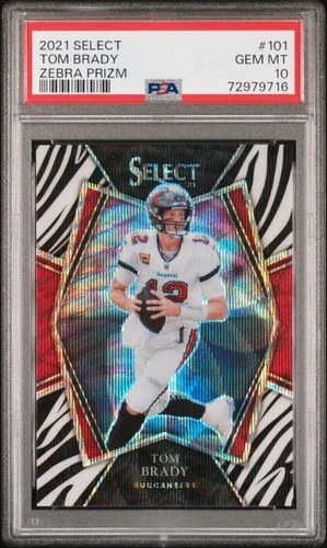2021 PANINI SELECT TOM BRADY ZEBRA PRIZM PREMIER LEVEL 101 PSA 10 POP 8
