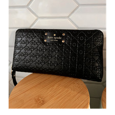 Kate Spade New York Black Geometric Zip-Around Wallet with Logo  Zipper Accents