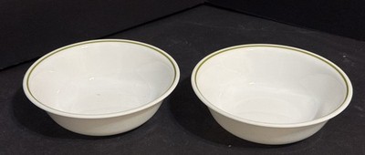 Vintage Corelle Lot of 2 White w/Green Stripe 6'' Soup/Cereal Bowls USA