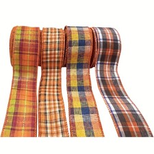 40 Yards Fall Plaid Ribbon 1-1/2 Inch Blue Orange Brown Gingham Thanksgiving ...