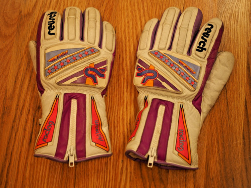 Vintage Reusch Ski Gloves Team Leather Size 9.5 Racing Style 90s Neon German DSV