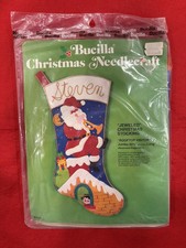 Bucilla Rooftop Santa" Handmade Felt Applique Christmas Stocking