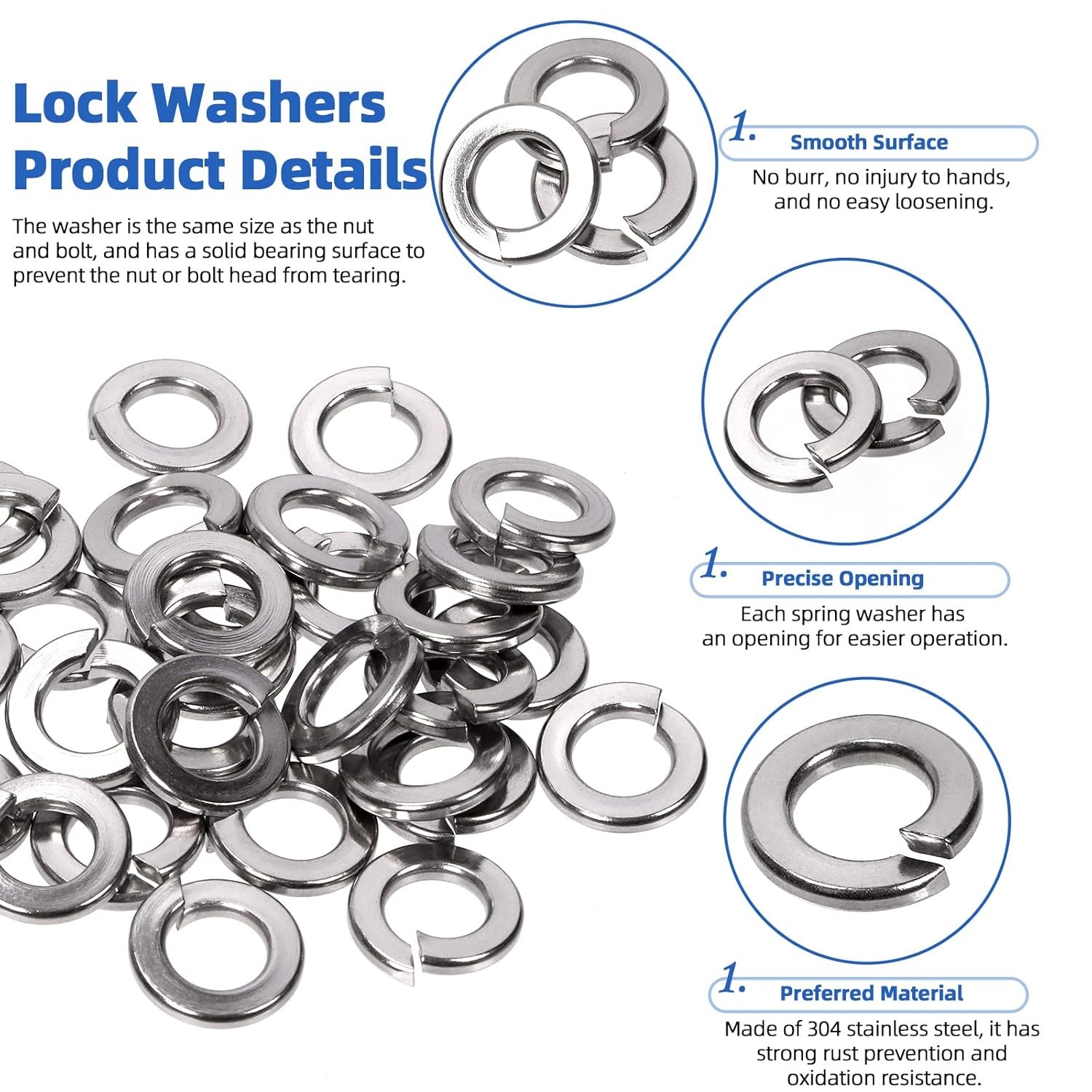 Glarks 150Pcs 5/16" 304 Stainless Steel Hex Lag 5/16 Screws Set 