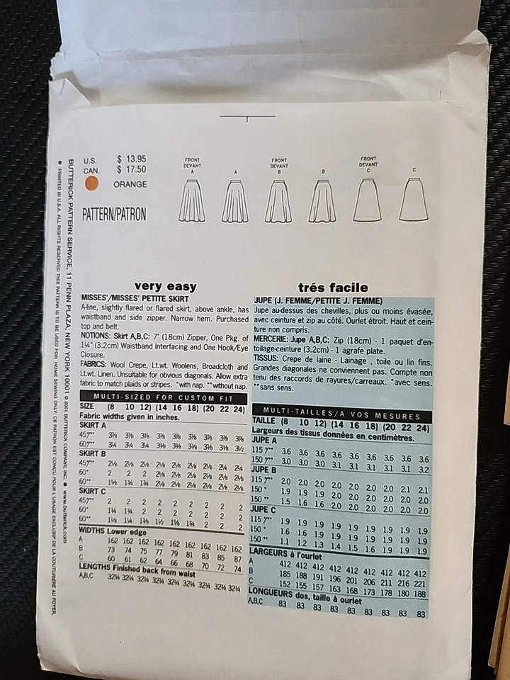 Butterick Boho Peasant Style SKIRT  Festival Pattern A-Line Flare Semi Flare Y2K - Image 4 of 4