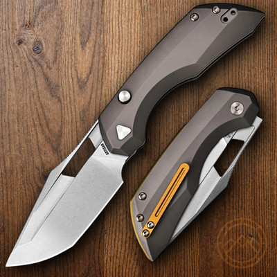 Artisan Linerlock Folding Knife 3'' S35VN Steel Blade Dark Gray Titanium Handle