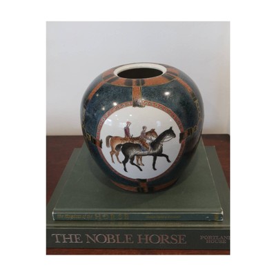 Vintage WBI Chinese Hand Painted Equestrian Vase/Ginger Jar