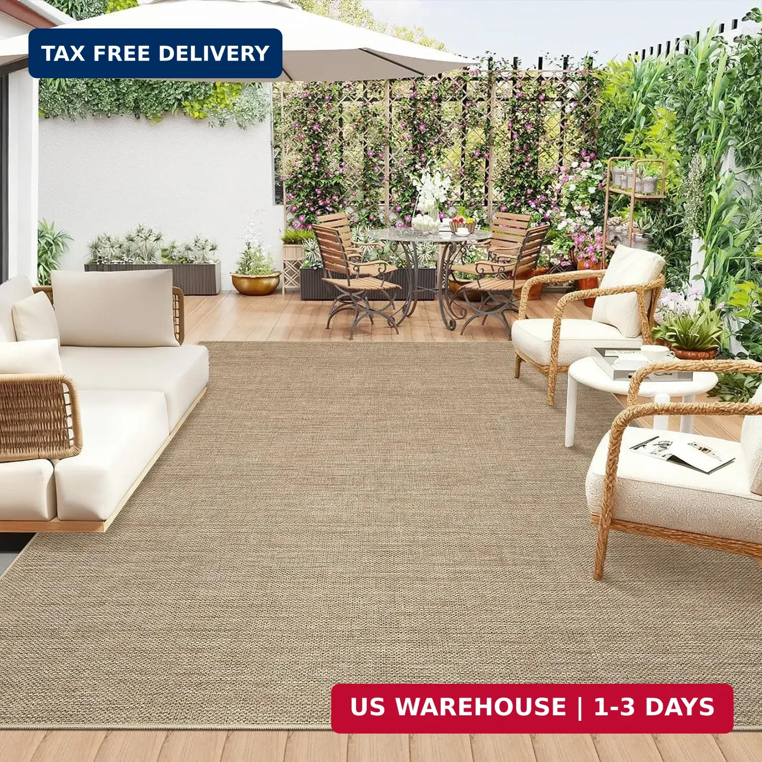 Easy Jute Rug 8x10 Washable Indoor Outdoor Rugs Non Slip Stain Resistant Modern
