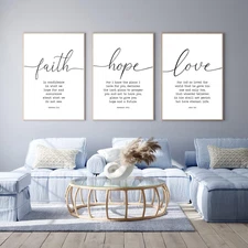 Faith Hope and Love Bible Verses 3 Piece Canvas Wall Art Decor Serenity Prayer W