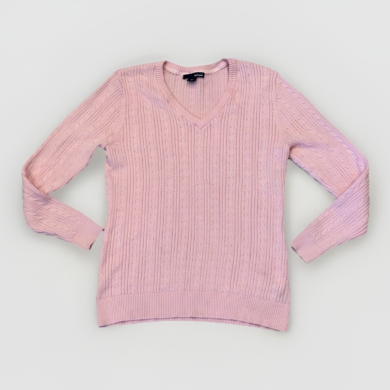 Basic Editions Womens Pink Cable Pullover Knit Lo… - image 1