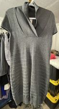Pink Rose Gray Striped 3/4 Sleeve Cowl Neck Short Sweater Dress Size M