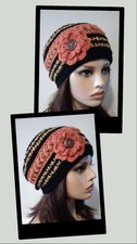 crochet handmade womans flower hat beanie orange groot puffs