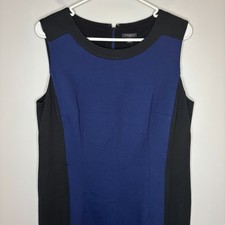 ANN TAYLOR NEW Colorblock Sleeveless Dress Womens 12 Blue Black Ponte Knit Knee