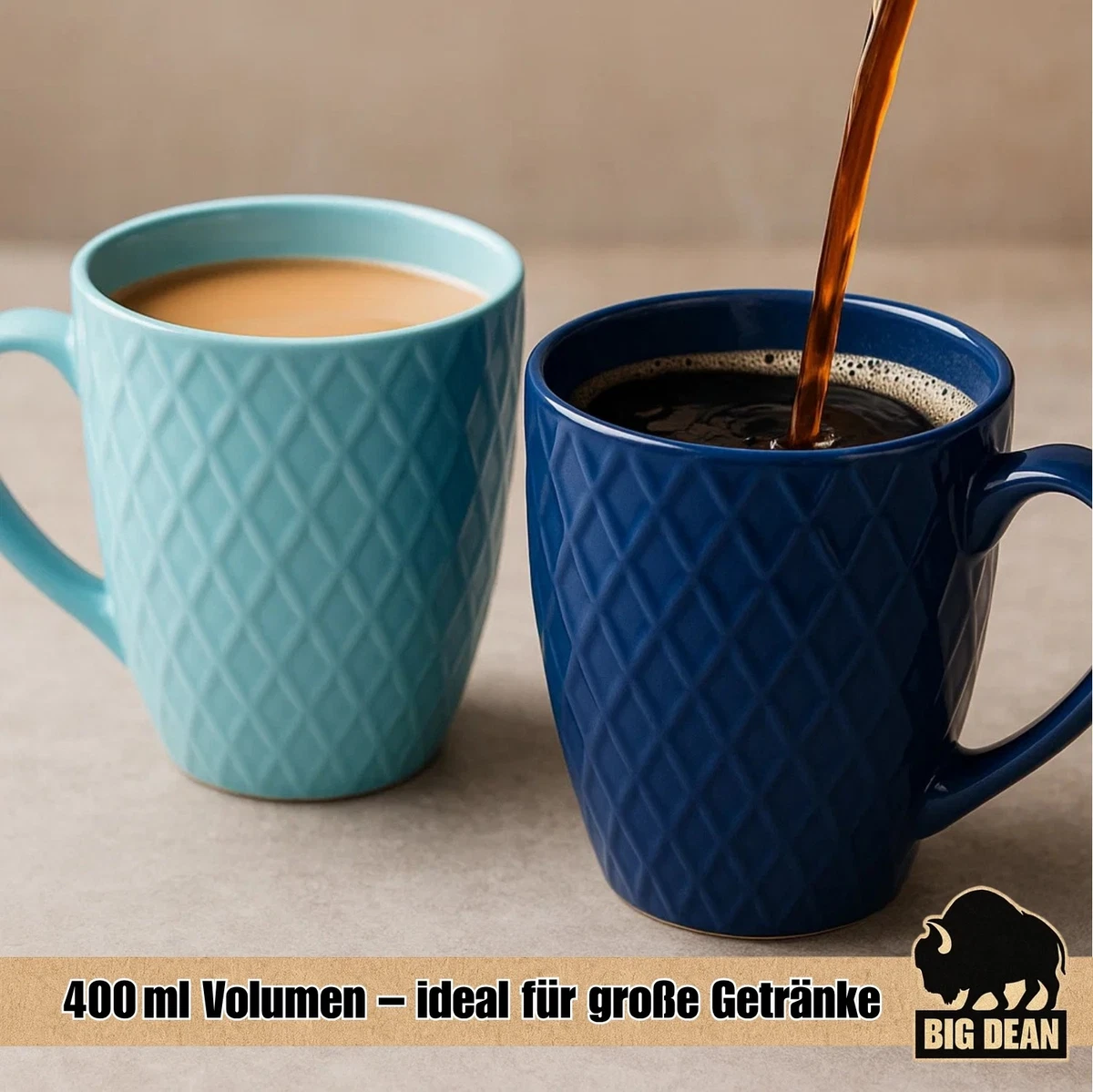 6x Hochwertiges Kaffeetassen Set farbig 400ml matt Kaffeebecher Keramik