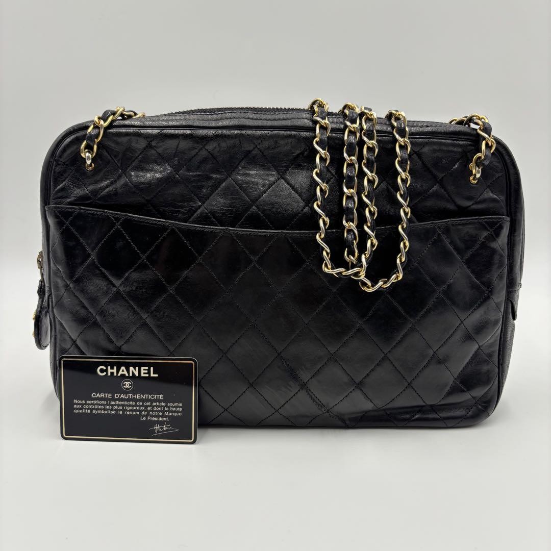 CHANEL Matelasse Lambskin Chain Shoulder Bag in Classic Black #PG91BI