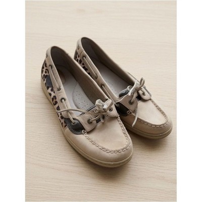 Sperry Top-Sider Leopard Boat Shoes Tan Leather Women's Size 10 Loafers