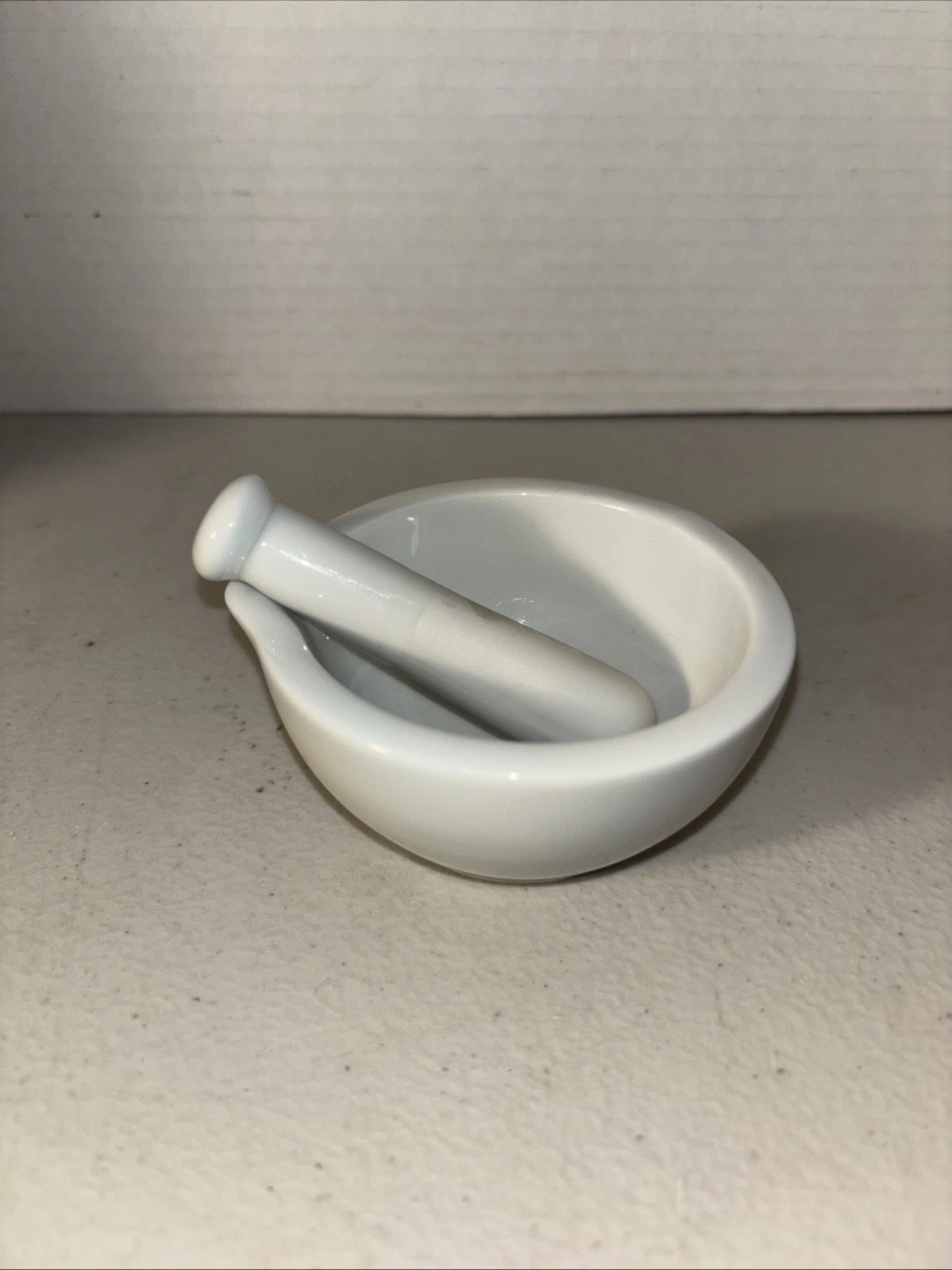 Vintage 3 1/4”D Miniature Apilco France Whiteware Porcelain Mortar & Pestle