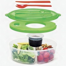 Salad Lunch Container 6pc BPA-Free 4-Compartment Leakproof Dressing Sauce Green