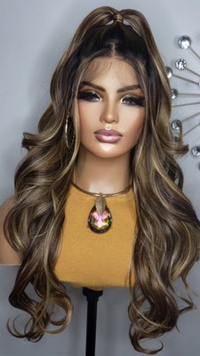  New Long Wavy Half Up Down Ponytail Updo Style 360 Lace Front Wig Blonde Brown