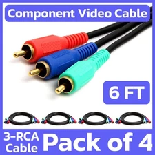 4 Pack 3 RCA Component Cable 6 Feet RGB Coaxial RCA Video Cord YPbPr TV VCR DVD