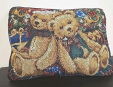 Teddy Bears Throw Pillow Tapestry Vintage Christmas 16"  12"