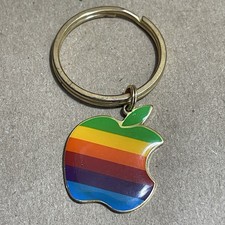 Vintage Apple Computer Rainbow Logo Keychain Original 1980s Promo Item Macintosh