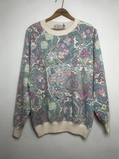 Vintage 1980s Retro Colorful Flowers Abstract Sweatshirt Pullover Medium VTG