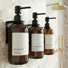 Stylish Shampoo and Conditioner Dispenser Set of 3 for Wall Mount - Modern Dr...