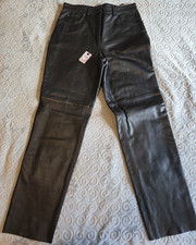 Y2K First Classic Black Leather Pants Women Size 16 Full Grain New 80's 90's