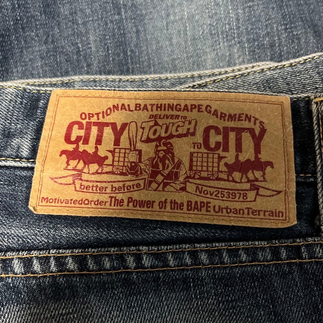 A Bathing Ape Flared Logo Denim Pants Jeans Blue Size L Waist 92cm thumbnail 6