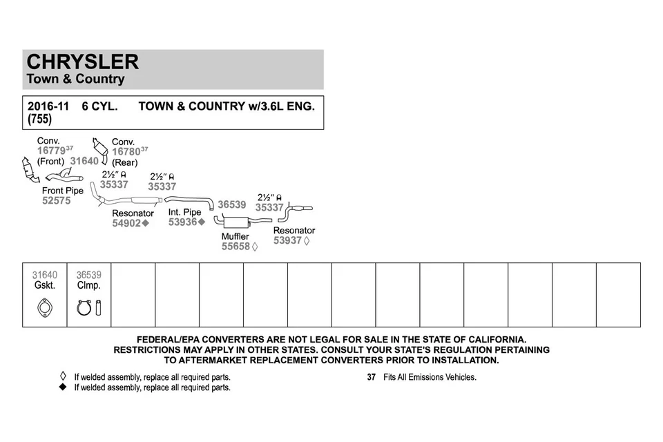 For Dodge Grand Caravan 11-20 Walker 52575 Aluminized Steel Exhaust Front Pipe Foto 2 de 4