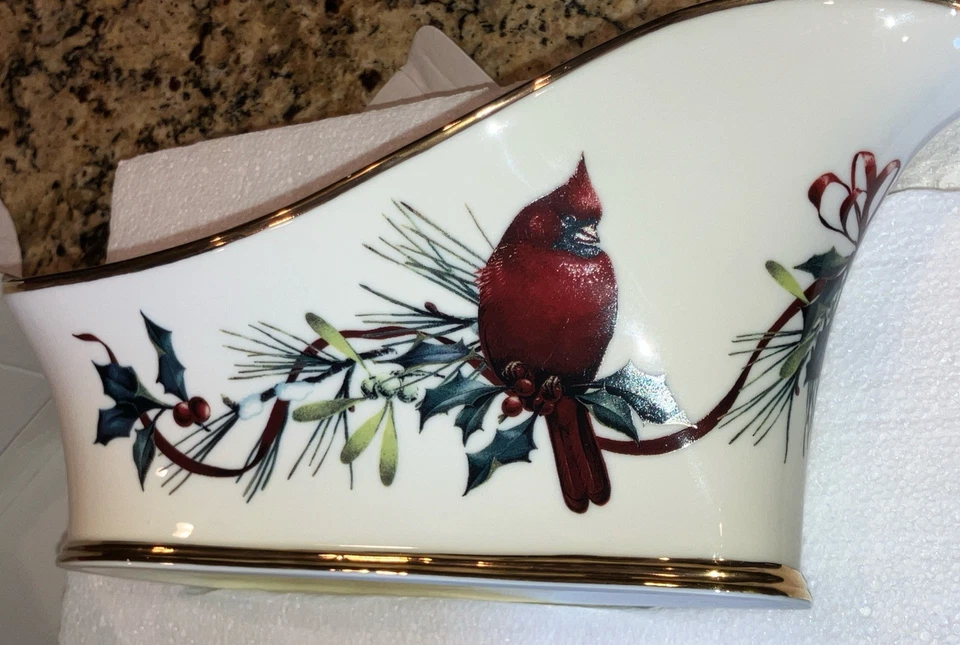 LENOX Winter Greetings Botella de vino Caddy 13.25" Cardinal Christmas Holiday Boxed Foto 2 de 4