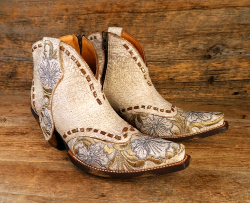 Old Gringo Erin Pulls Antique Gold Embroidered Cowboy Boots Size 7.5B