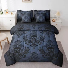 Gothic Skull Kids 7 Pieces Comforter Set Queen Size,Antique Victorian Baroque...