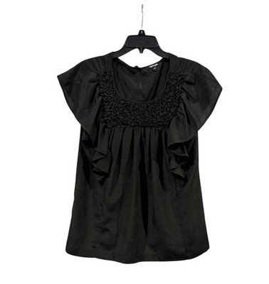 Daniel Rainn Black Short Sleeve Smock Blouse Women s LRuffles Peasant Minimal
