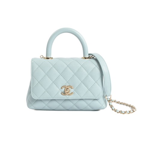 Chanel Top Handle Mini Flap Bag HandBag AS2215 Light Blue SA  947921
