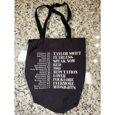 Taylor Swift Eras Tour Tote Bag Black Album Graphic Fearless 1989