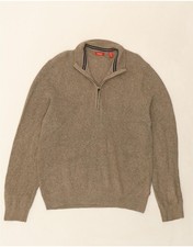 IZOD Mens Zip Neck Jumper Sweater XL Beige Cotton CT09