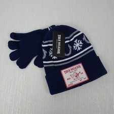 TRUE RELIGION Kid's Beanie  Gloves 2-PC Set Logo Buddha Navy Boys Girls Unisex